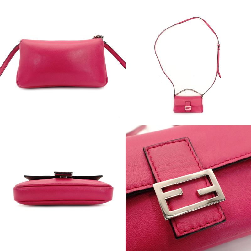 FENDI Micro Mamma Bucket Shoulder Bag Pink Leather FF Logo Silver Hardware Crossbody 7-10-057
