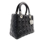 Christian Dior Lady Dior Handbag Black Leather 2-Way Shoulder Bag Silver Hardware Cannage R8011031