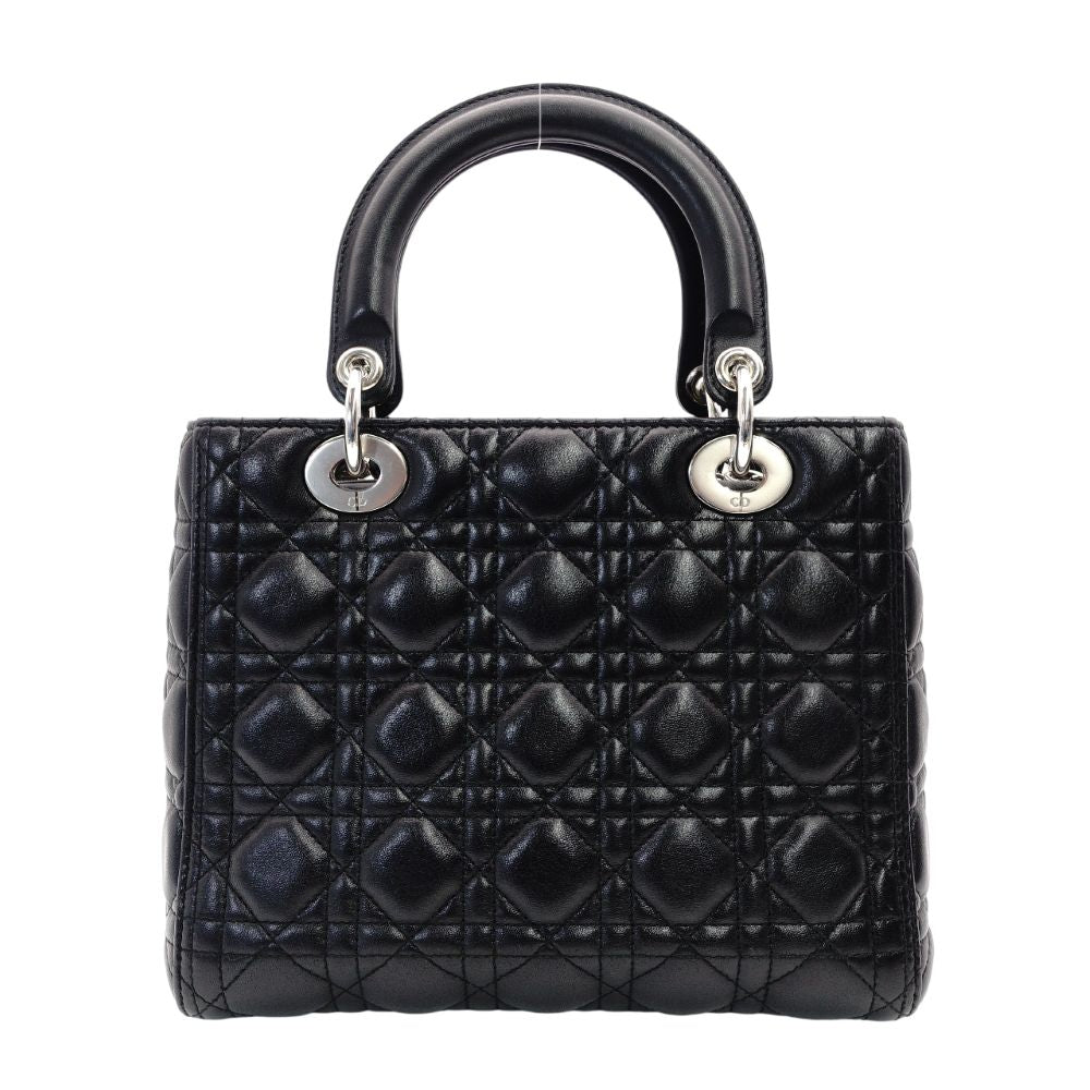 Christian Dior Lady Dior Handbag Black Leather 2-Way Shoulder Bag Silver Hardware Cannage R8011031
