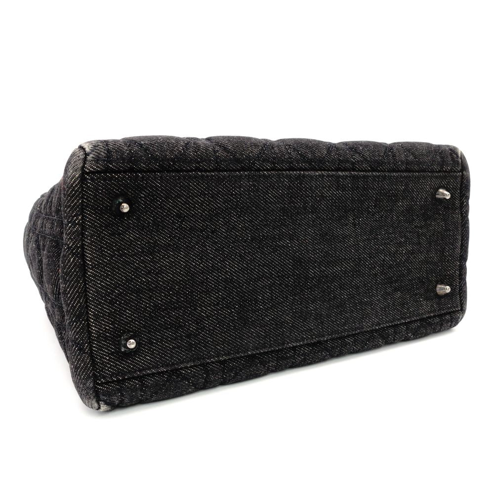Christian Dior Lady Dior Handbag Black Canvas Black Gunmetal Hardware R801165