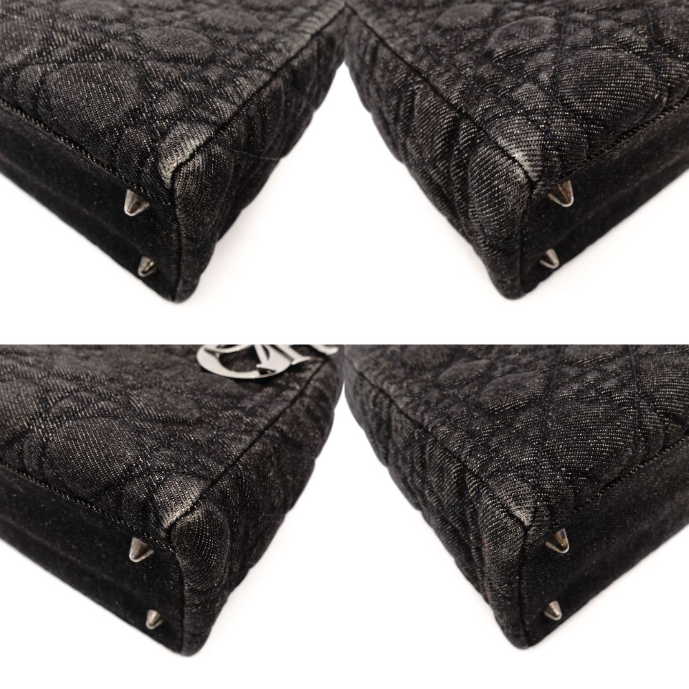 Christian Dior Lady Dior Handbag Black Canvas Black Gunmetal Hardware R801165