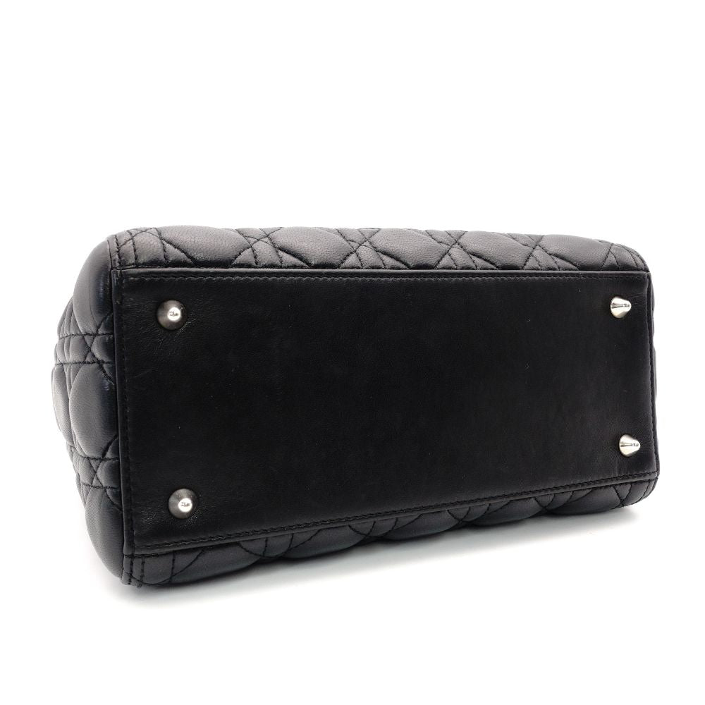 Christian Dior Lady Dior Handbag Black Leather 2-Way Shoulder Bag Silver Hardware Cannage R8011031