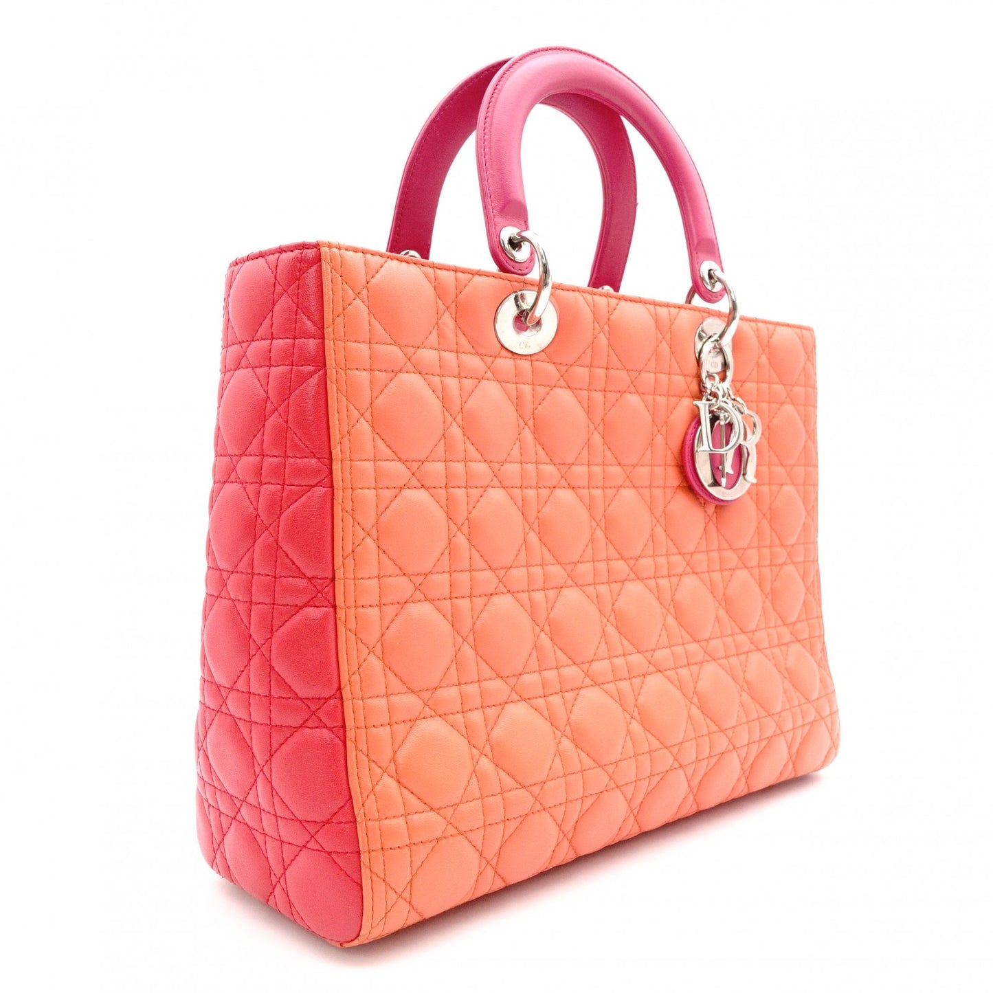 Christian Dior Lady Dior Handbag, Leather, Orange, 2-Way