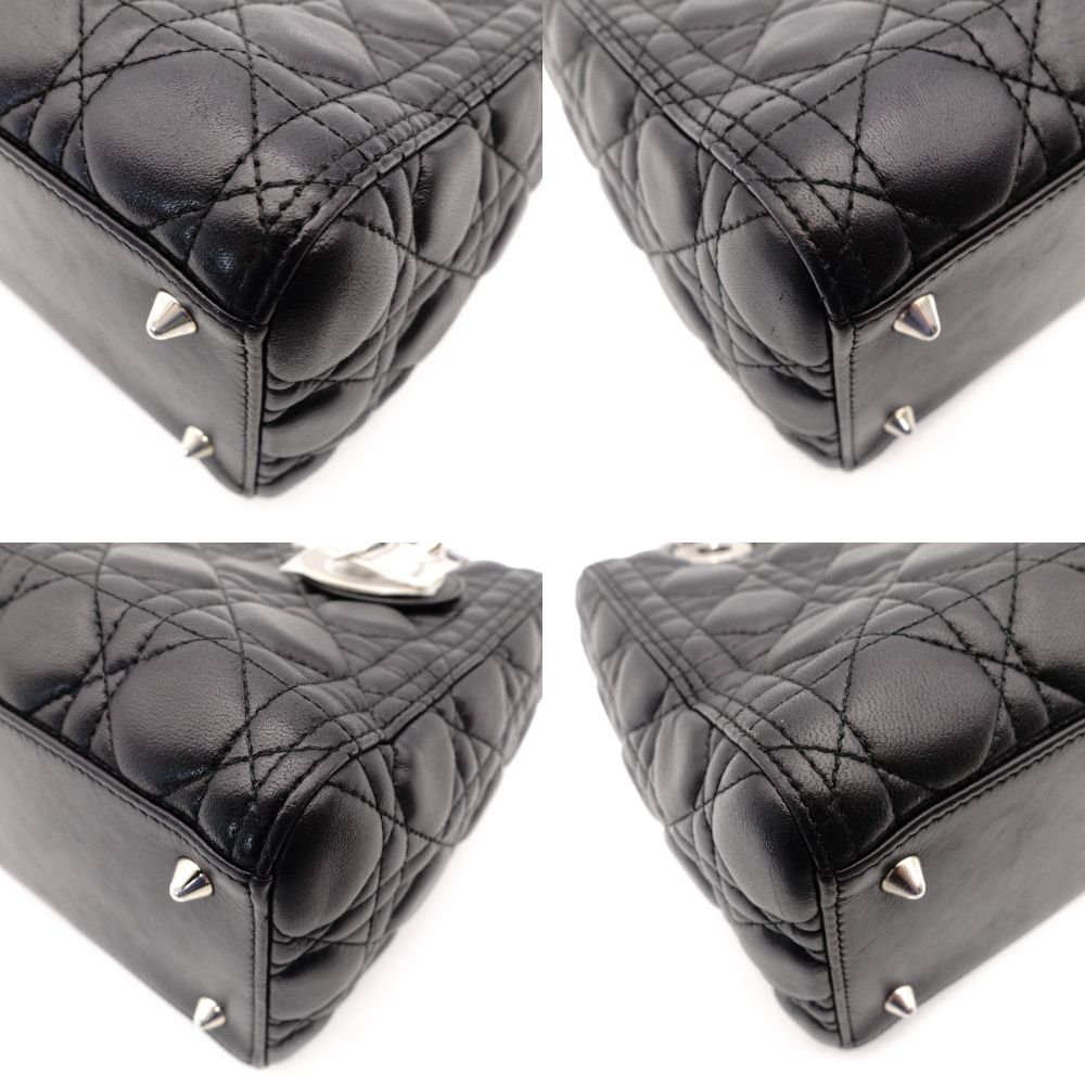 Christian Dior Lady Dior Handbag Black Leather 2-Way Shoulder Bag Silver Hardware Cannage R8011031