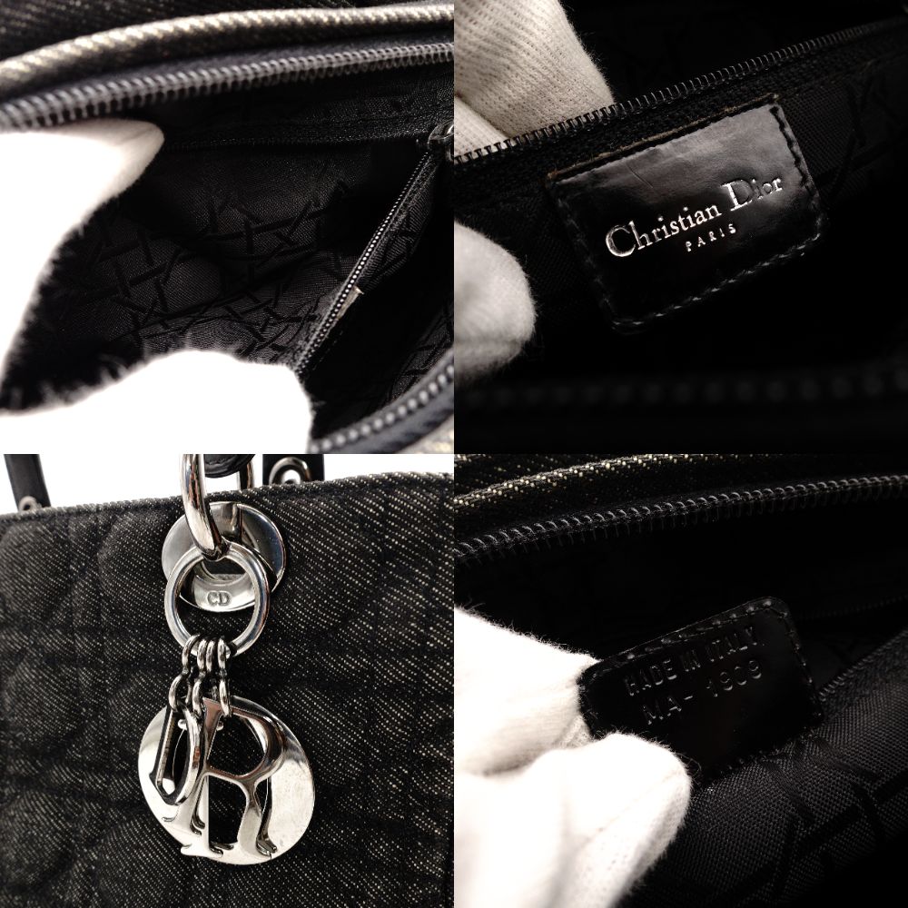 Christian Dior Lady Dior Handbag Black Canvas Black Gunmetal Hardware R801165