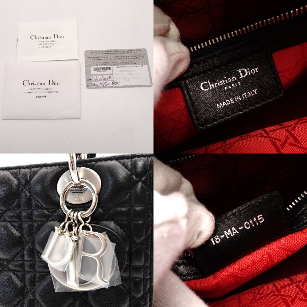 Christian Dior Lady Dior Handbag Black Leather 2-Way Shoulder Bag Silver Hardware Cannage R8011031