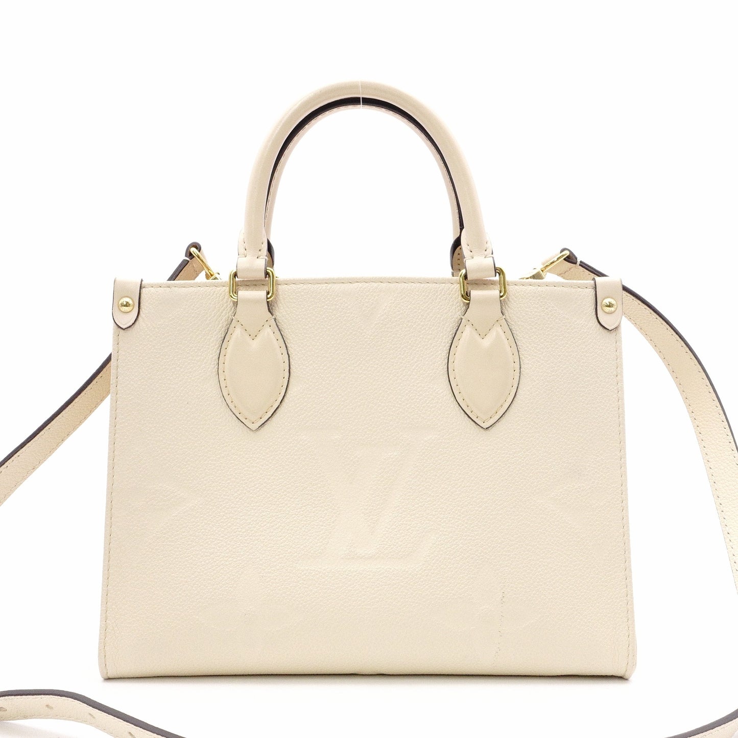 LOUIS VUITTON On the Go PM OTG Monogram Implant Handbag, Leather, Off-White, 2-Way