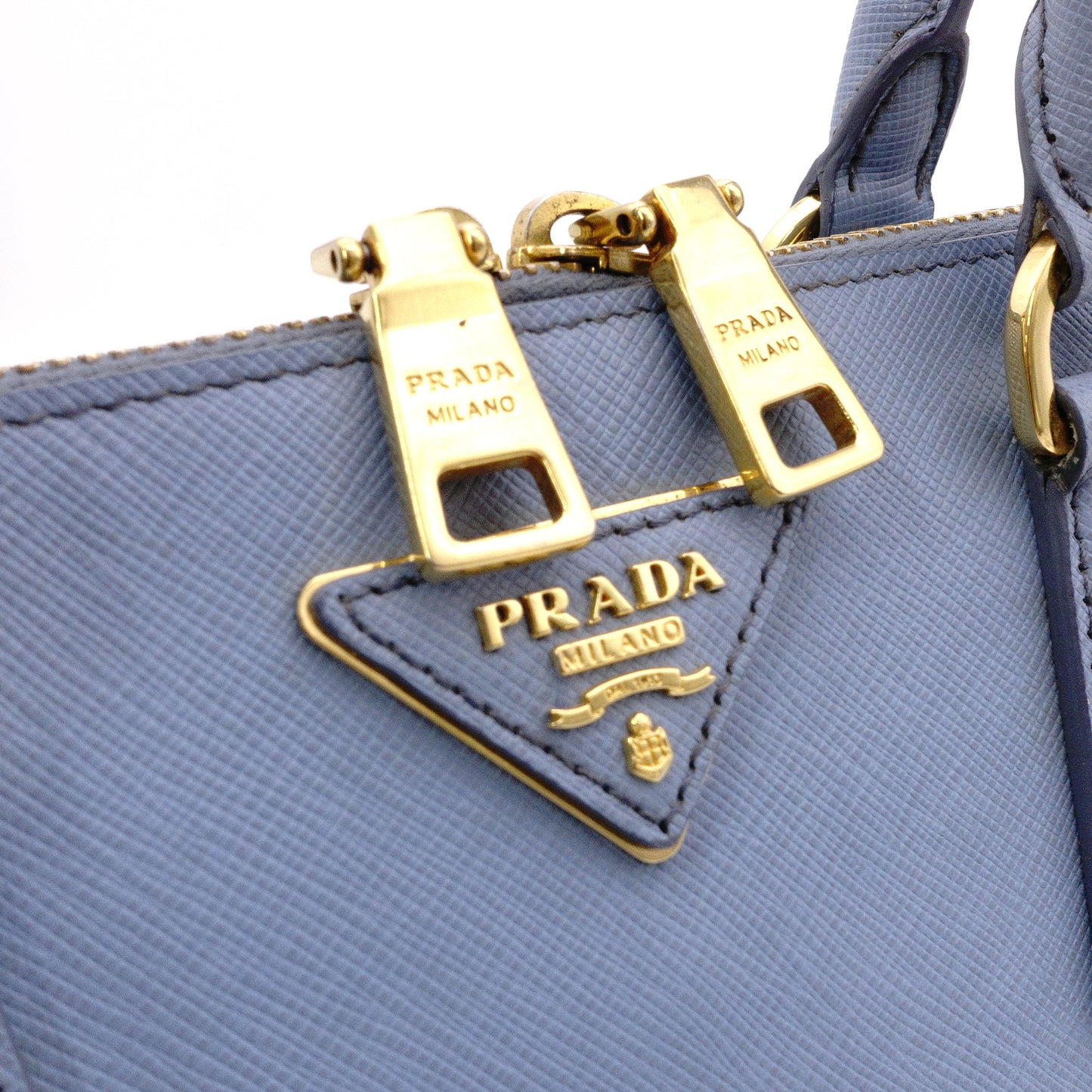 PRADA Saffiano Leather Handbag, Blue, 2-Way Crossbody, Gold Hardware