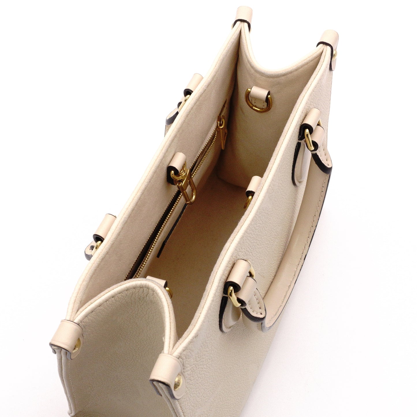 LOUIS VUITTON On the Go PM OTG Monogram Implant Handbag, Leather, Off-White, 2-Way