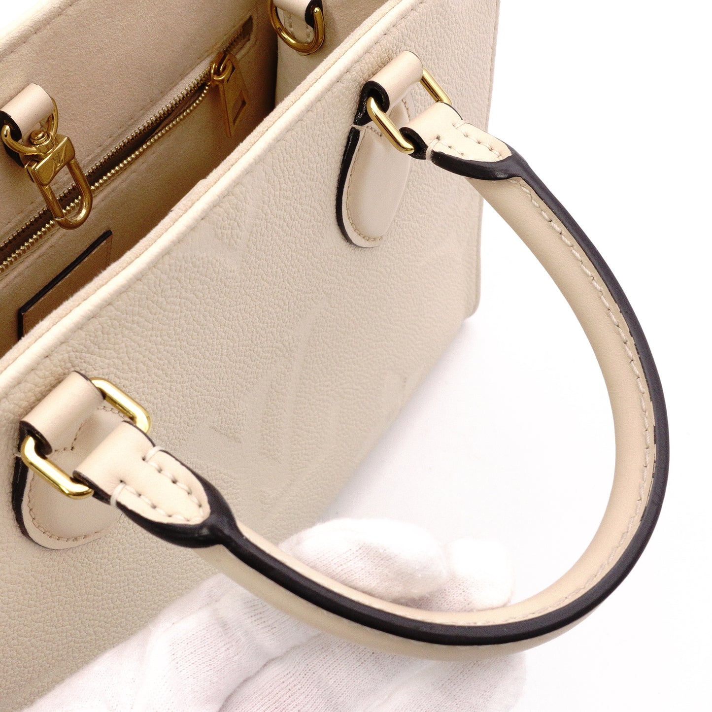 LOUIS VUITTON On the Go PM OTG Monogram Implant Handbag, Leather, Off-White, 2-Way
