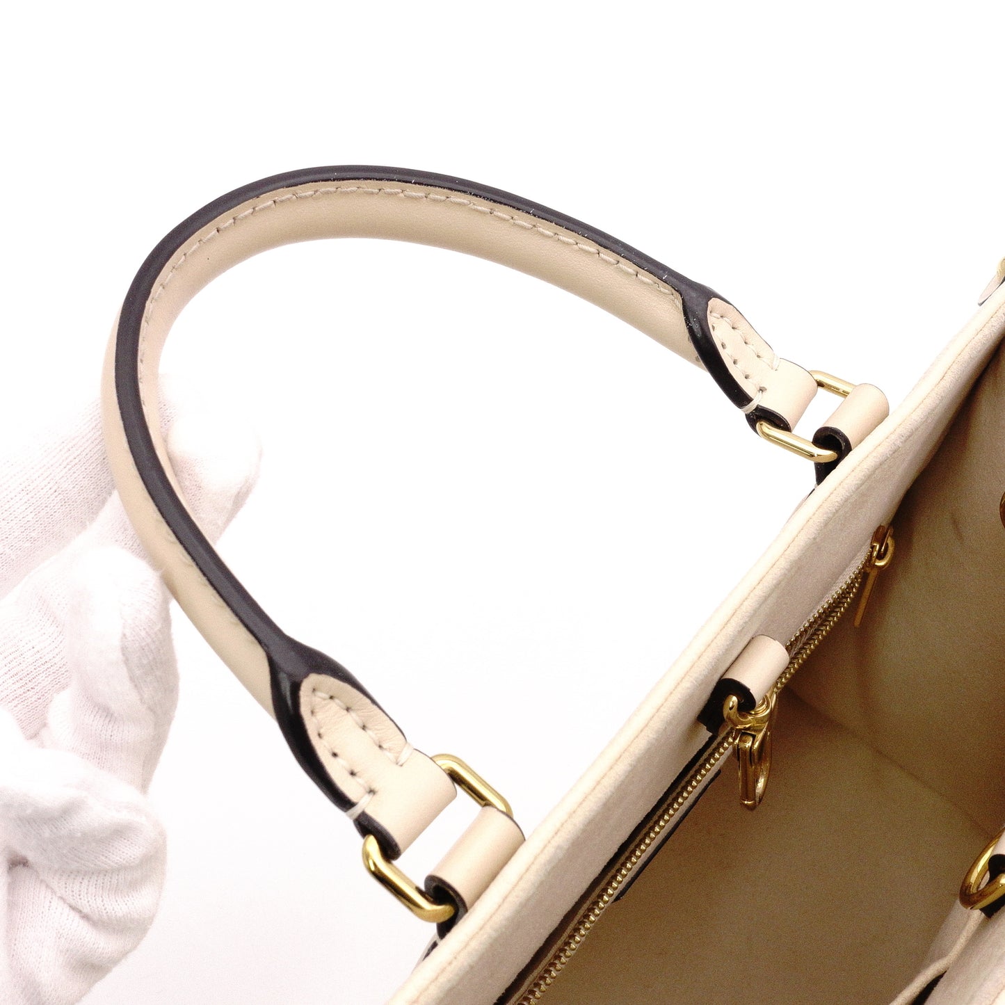 LOUIS VUITTON On the Go PM OTG Monogram Implant Handbag, Leather, Off-White, 2-Way