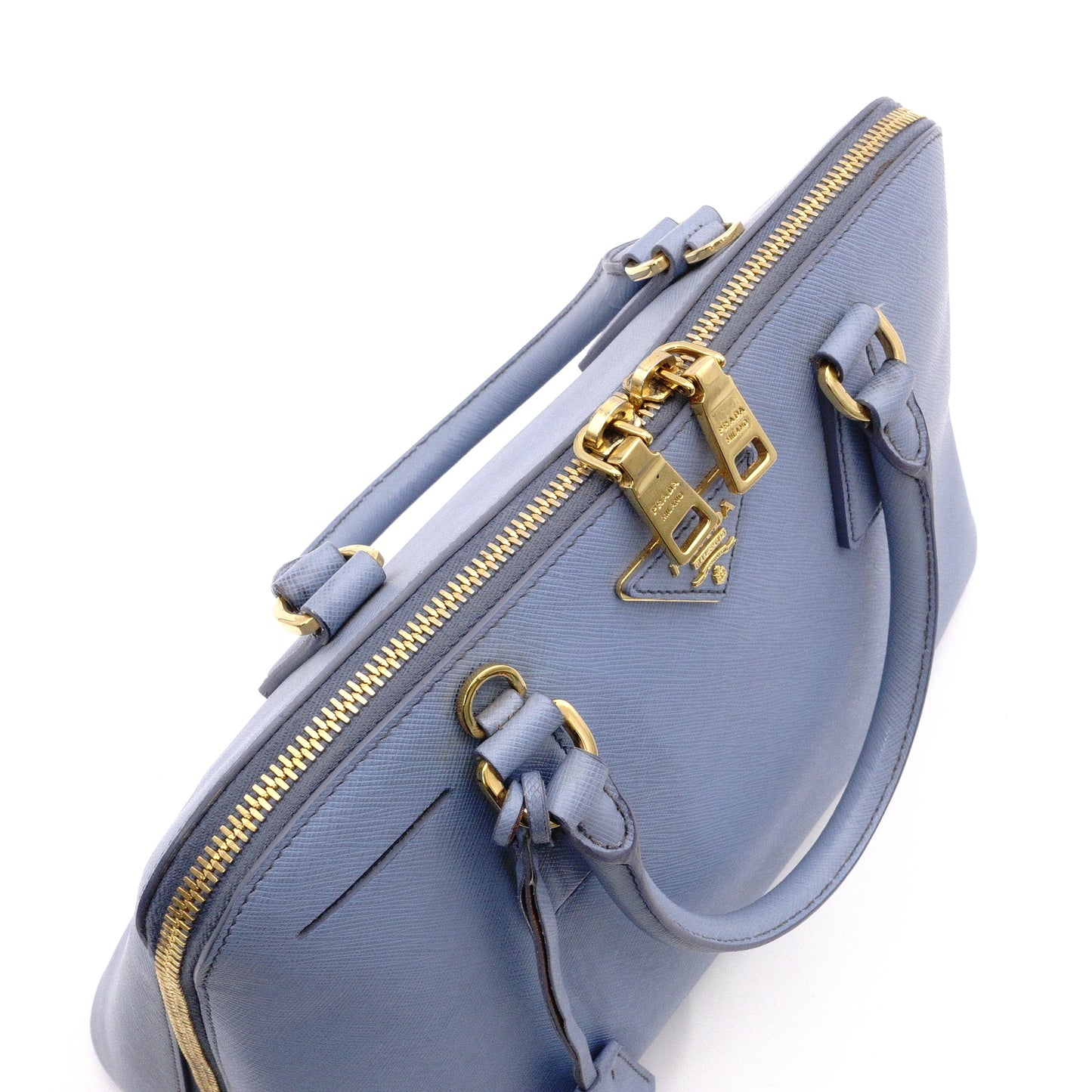 PRADA Saffiano Leather Handbag, Blue, 2-Way Crossbody, Gold Hardware