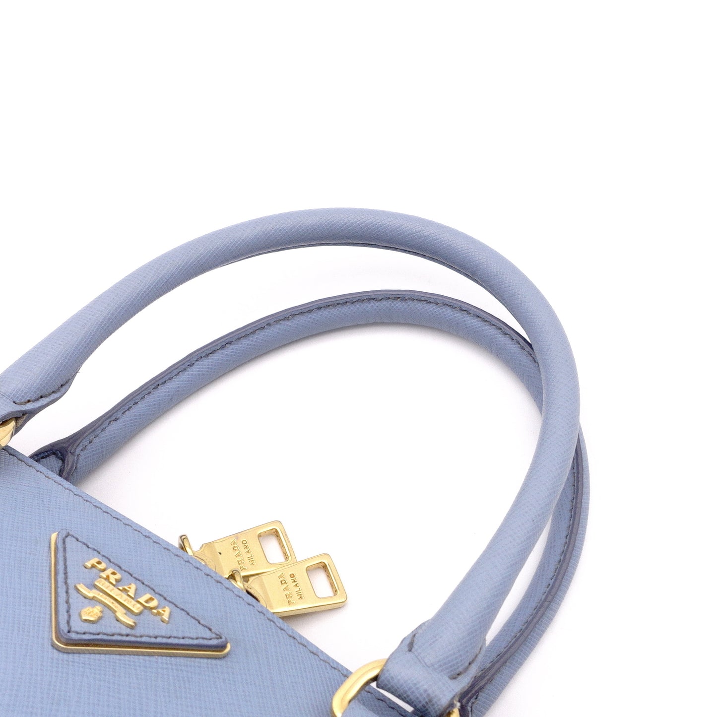 PRADA Saffiano Leather Handbag, Blue, 2-Way Crossbody, Gold Hardware