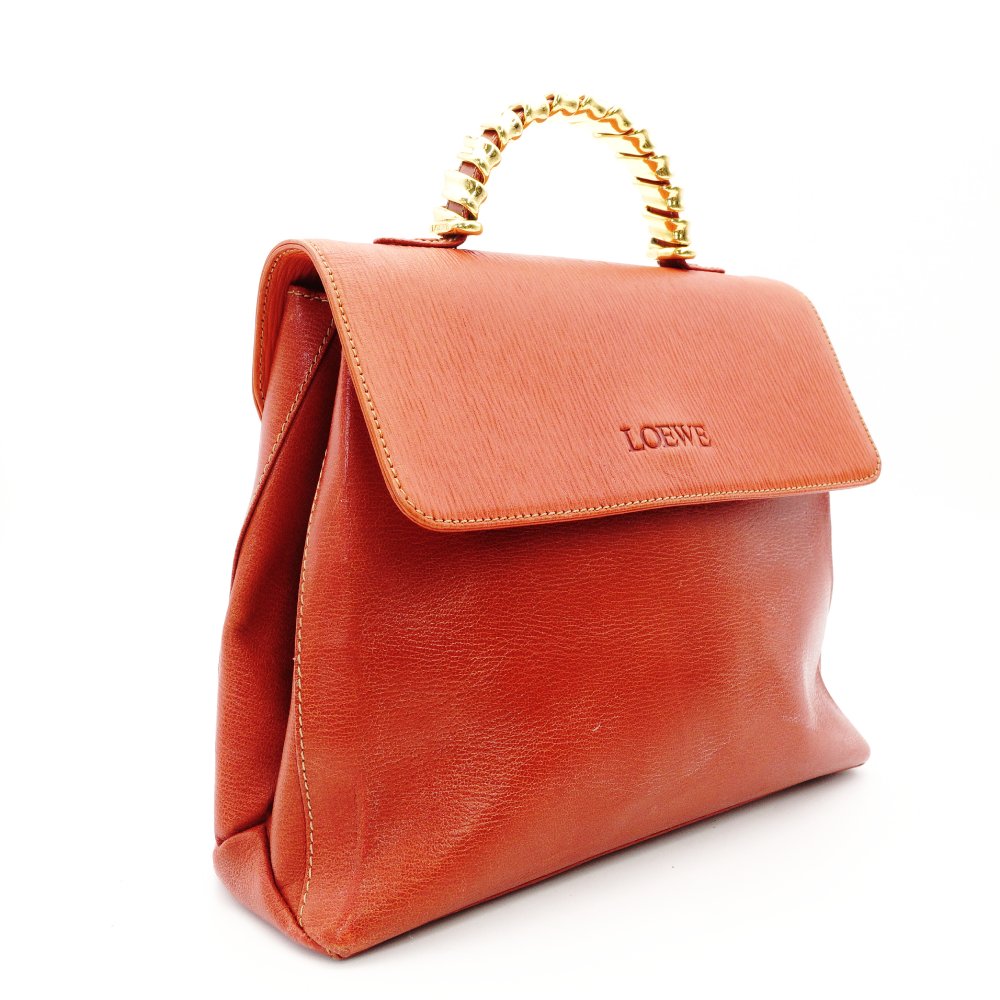 LOEWE Velasquez Handbag Orange Leather 2-Way Shoulder Vintage Gold Hardware R801997