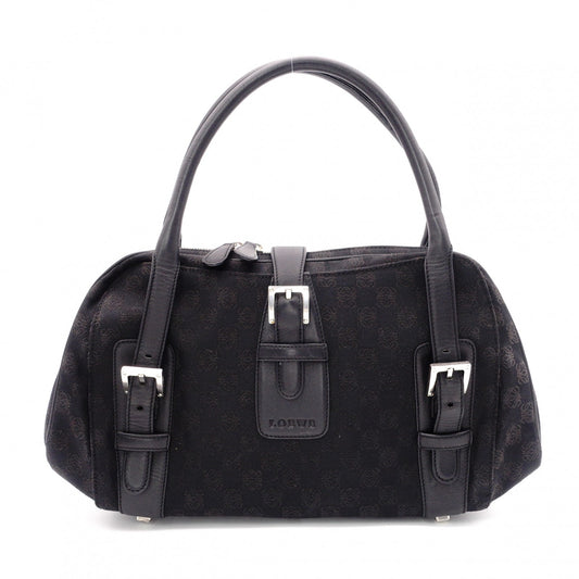 LOEWE Senda Vintage Shoulder Bag, Canvas and Leather, Black