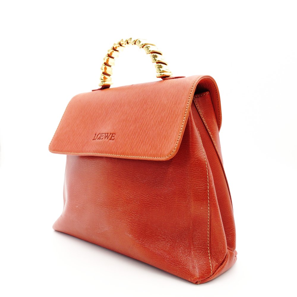 LOEWE Velasquez Handbag Orange Leather 2-Way Shoulder Vintage Gold Hardware R801997