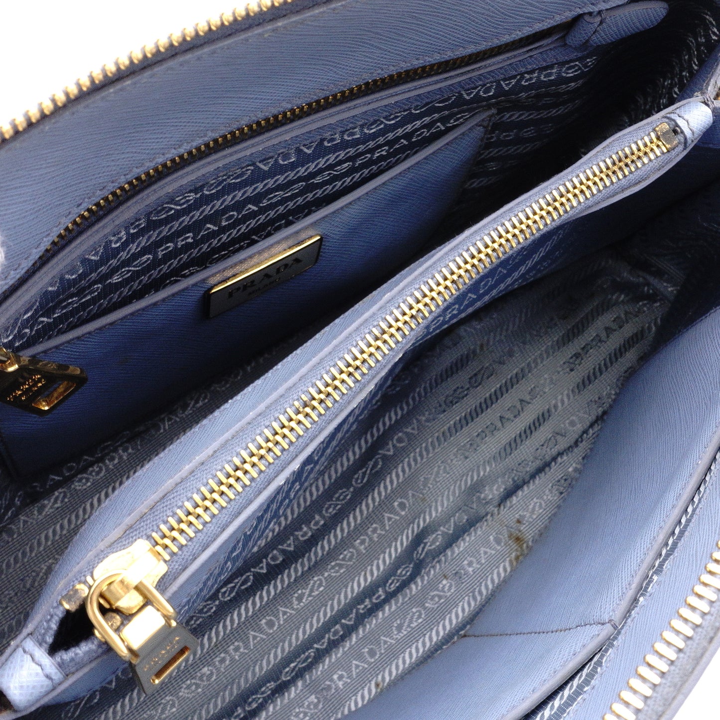 PRADA Saffiano Leather Handbag, Blue, 2-Way Crossbody, Gold Hardware