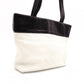 Chanel Lambskin Coco Logo Tote Bag, Leather, White, Women's, Two-tone, Black and White