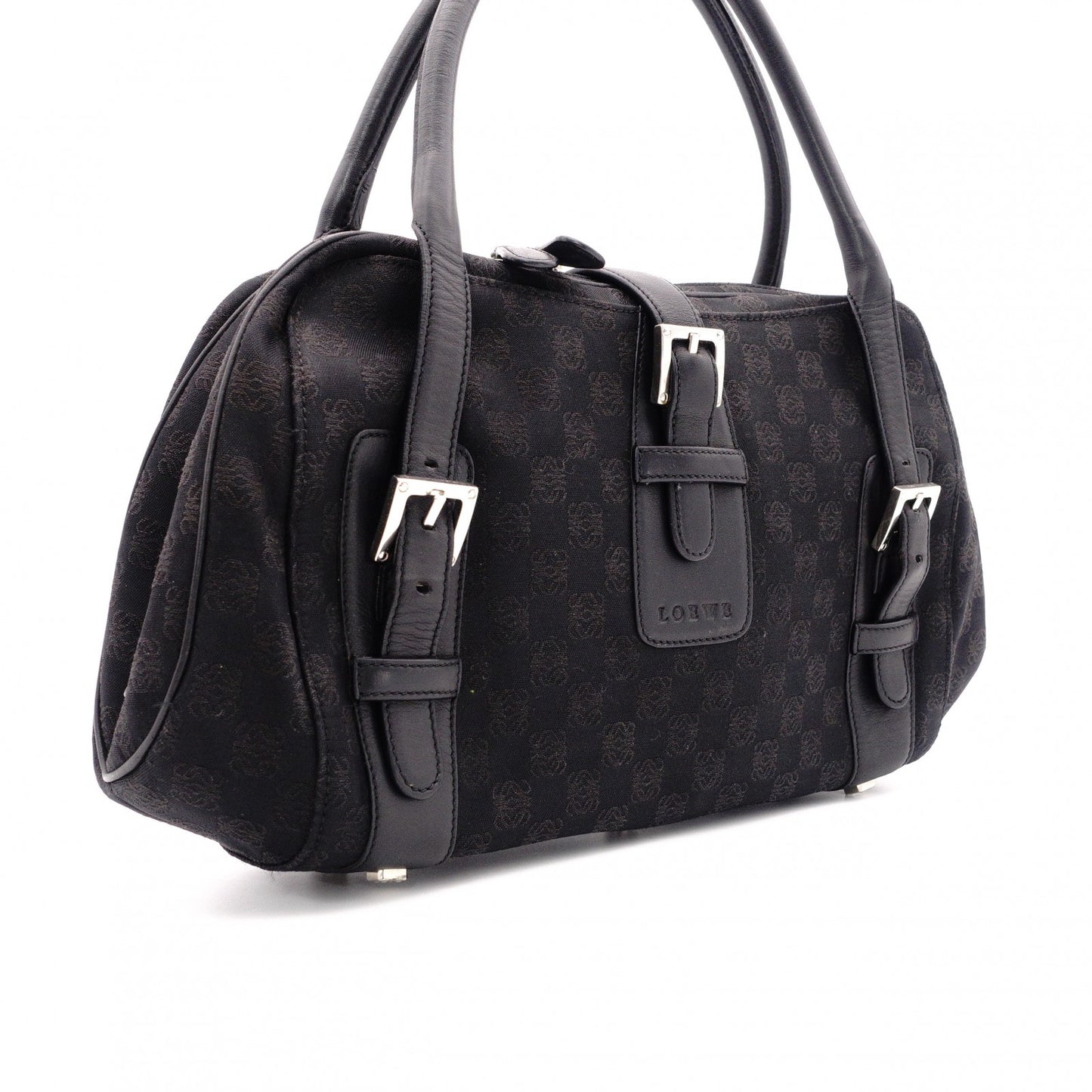 LOEWE Senda Vintage Shoulder Bag, Canvas and Leather, Black