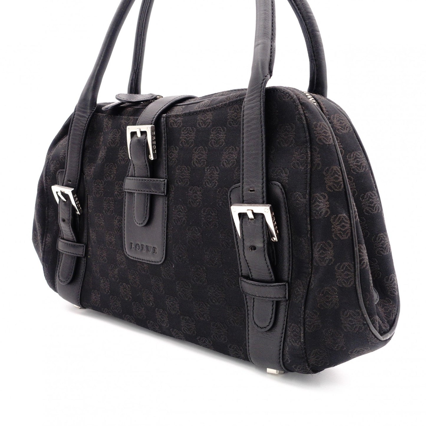 LOEWE Senda Vintage Shoulder Bag, Canvas and Leather, Black
