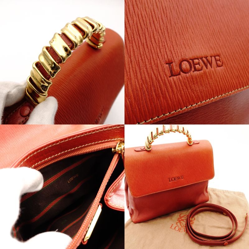 LOEWE Velasquez Handbag Orange Leather 2-Way Shoulder Vintage Gold Hardware R801997