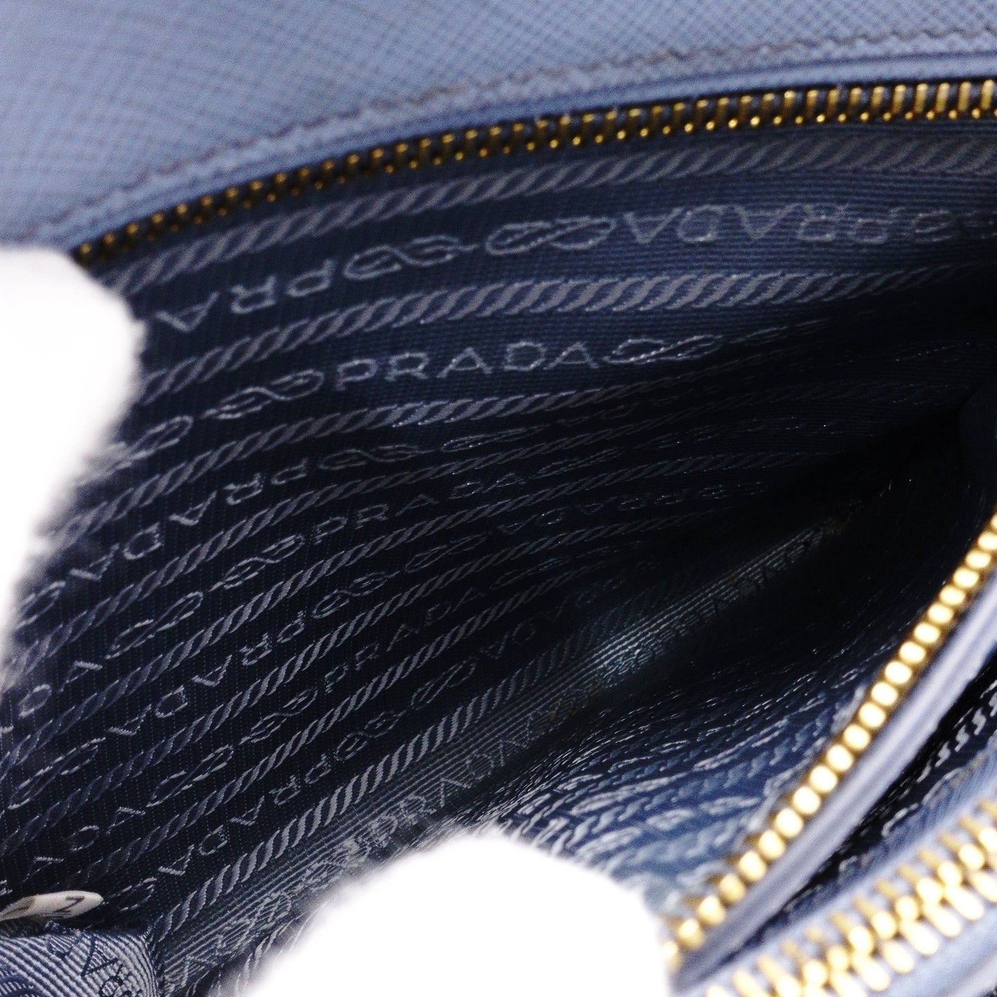 PRADA Saffiano Leather Handbag, Blue, 2-Way Crossbody, Gold Hardware