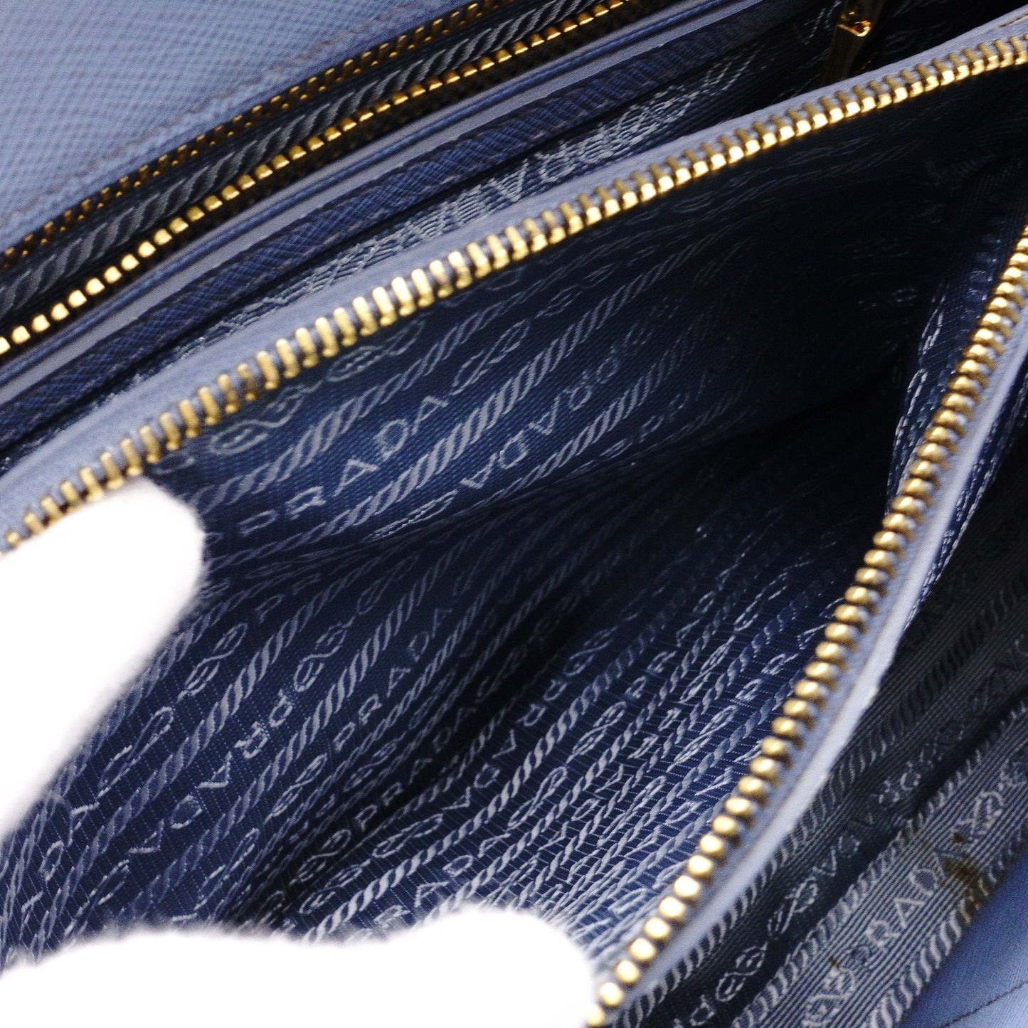 PRADA Saffiano Leather Handbag, Blue, 2-Way Crossbody, Gold Hardware