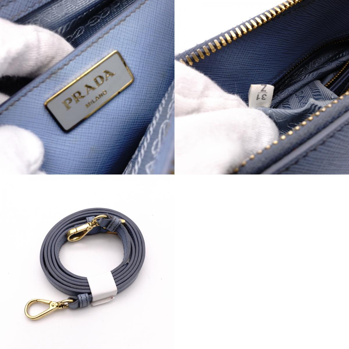 PRADA Saffiano Leather Handbag, Blue, 2-Way Crossbody, Gold Hardware