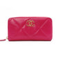 CHANEL CHANEL 19 Long Wallet, Leather, Pink, CC Logo, Gold Hardware, Matelassé Wallet