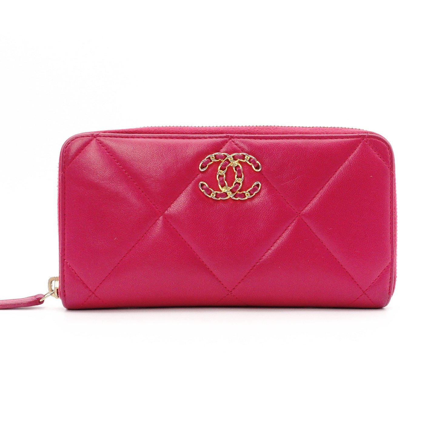 CHANEL CHANEL 19 Long Wallet, Leather, Pink, CC Logo, Gold Hardware, Matelassé Wallet