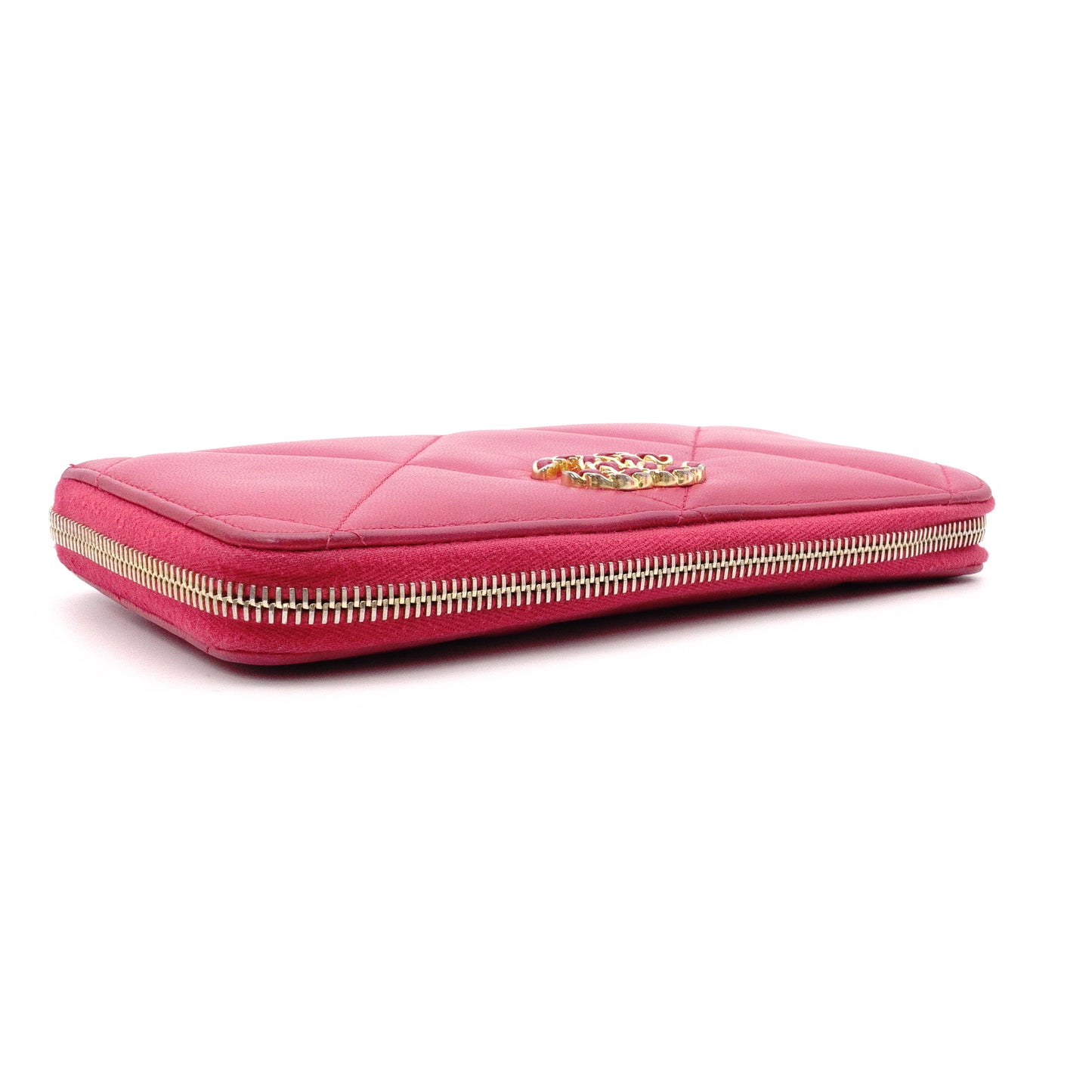 CHANEL CHANEL 19 Long Wallet, Leather, Pink, CC Logo, Gold Hardware, Matelassé Wallet