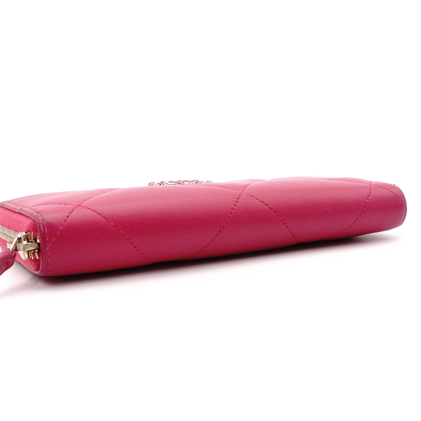 CHANEL CHANEL 19 Long Wallet, Leather, Pink, CC Logo, Gold Hardware, Matelassé Wallet