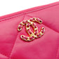 CHANEL CHANEL 19 Long Wallet, Leather, Pink, CC Logo, Gold Hardware, Matelassé Wallet
