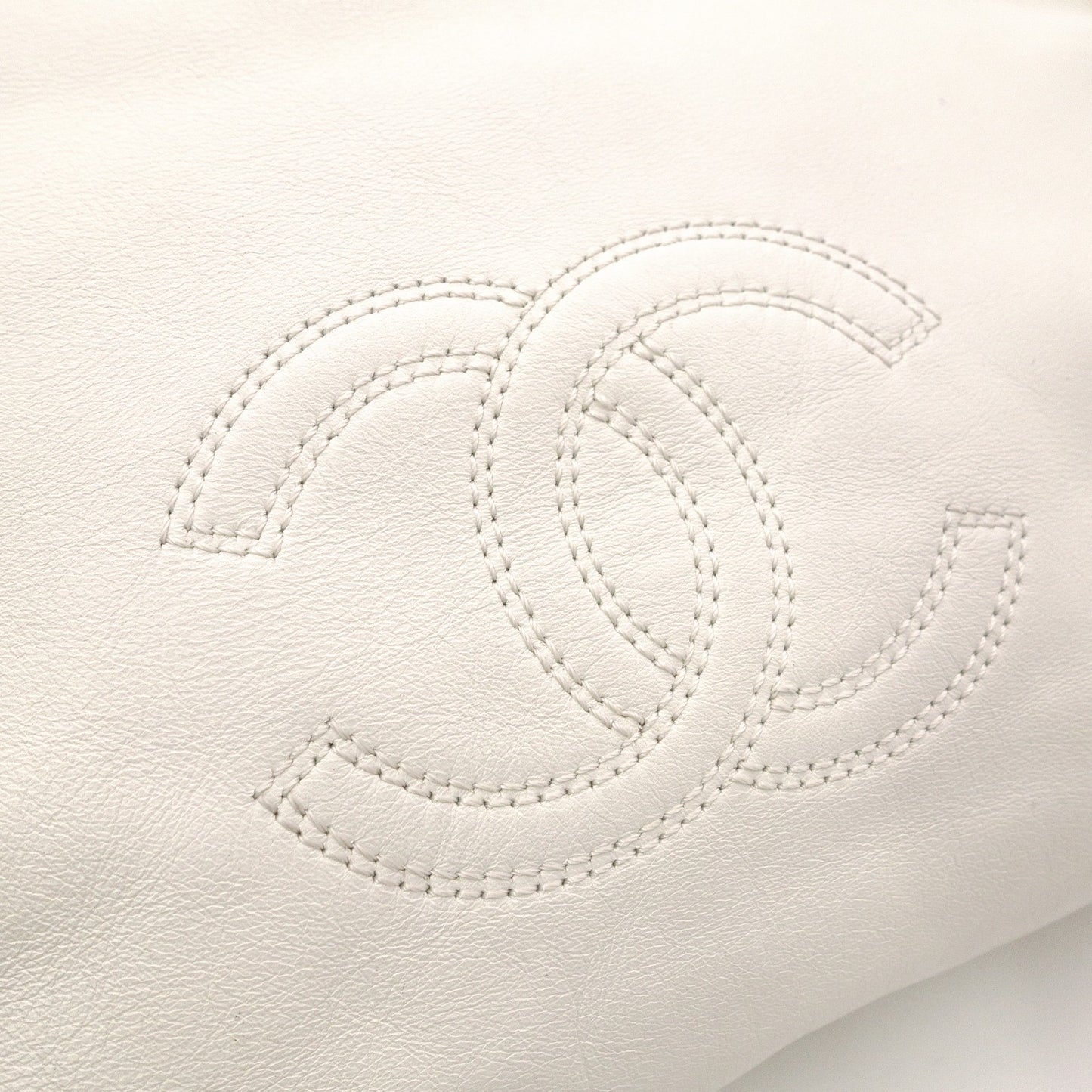 Chanel Lambskin Coco Logo Tote Bag, Leather, White, Women's, Two-tone, Black and White