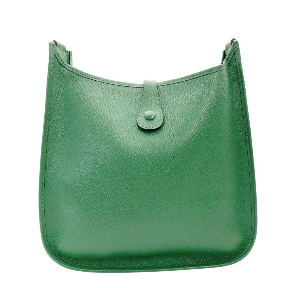 HERMES Evelyn PM Green Epson Shoulder Bag Leather H Logo Gold Hardware □B Engraved R8020040