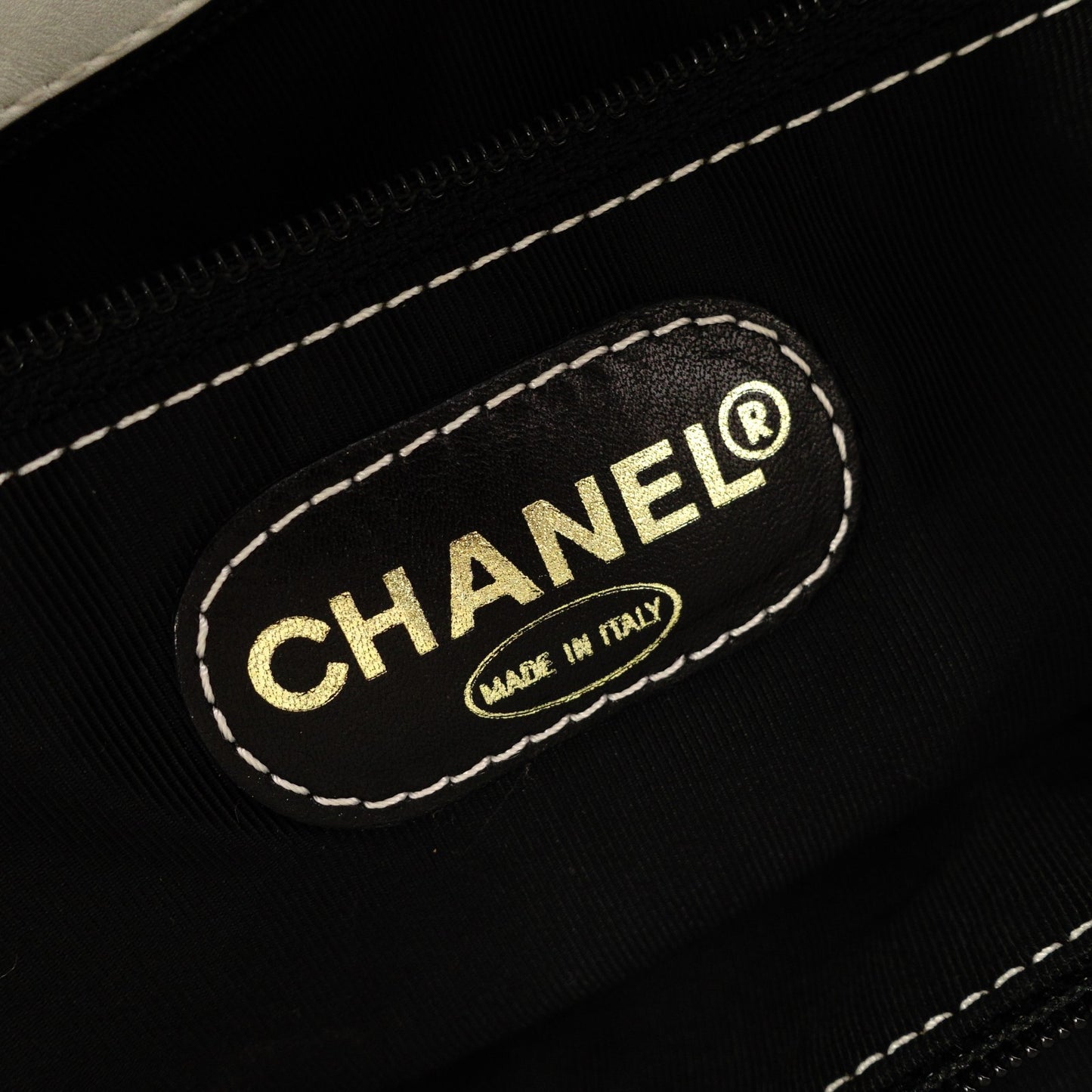 Chanel Lambskin Coco Logo Tote Bag, Leather, White, Women's, Two-tone, Black and White