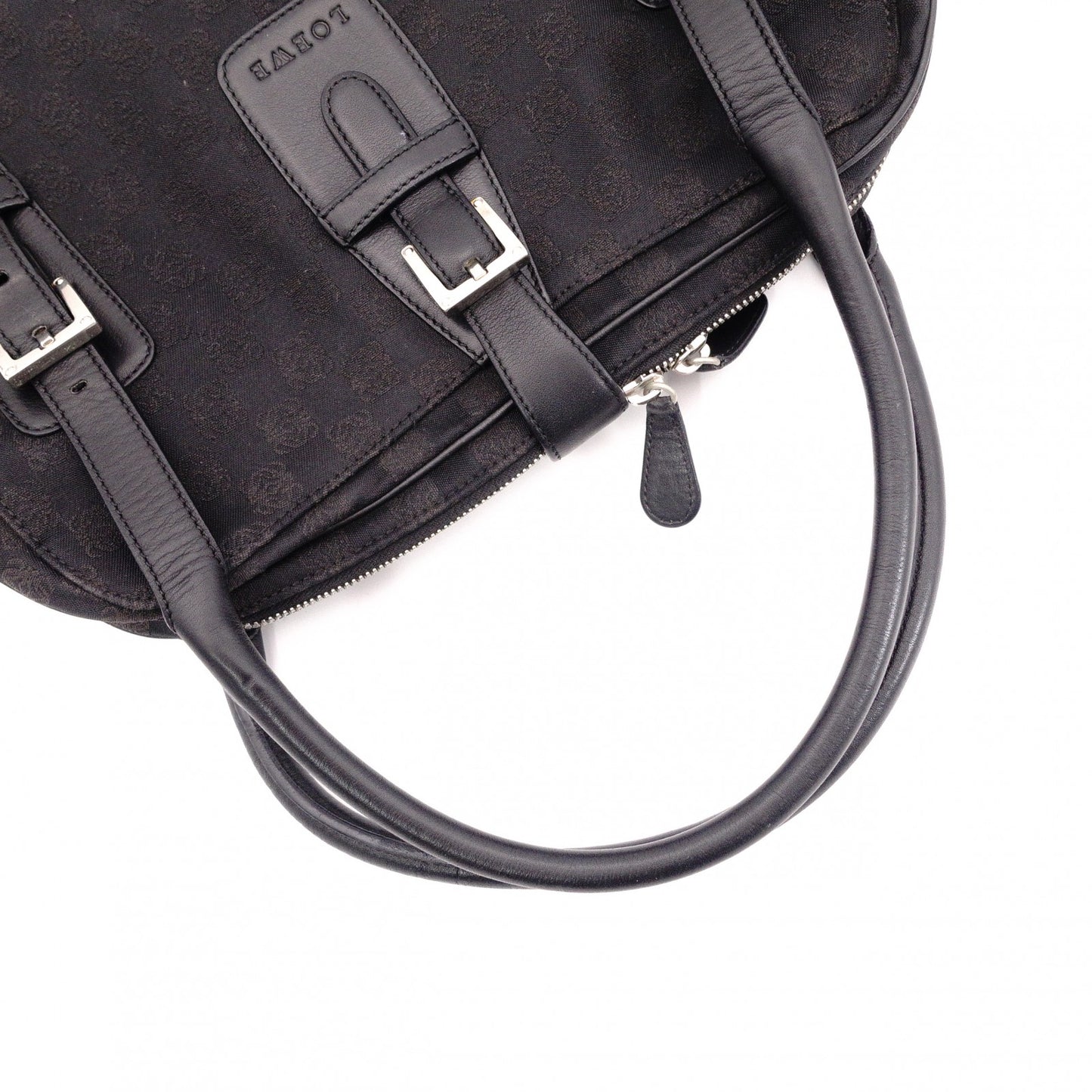 LOEWE Senda Vintage Shoulder Bag, Canvas and Leather, Black