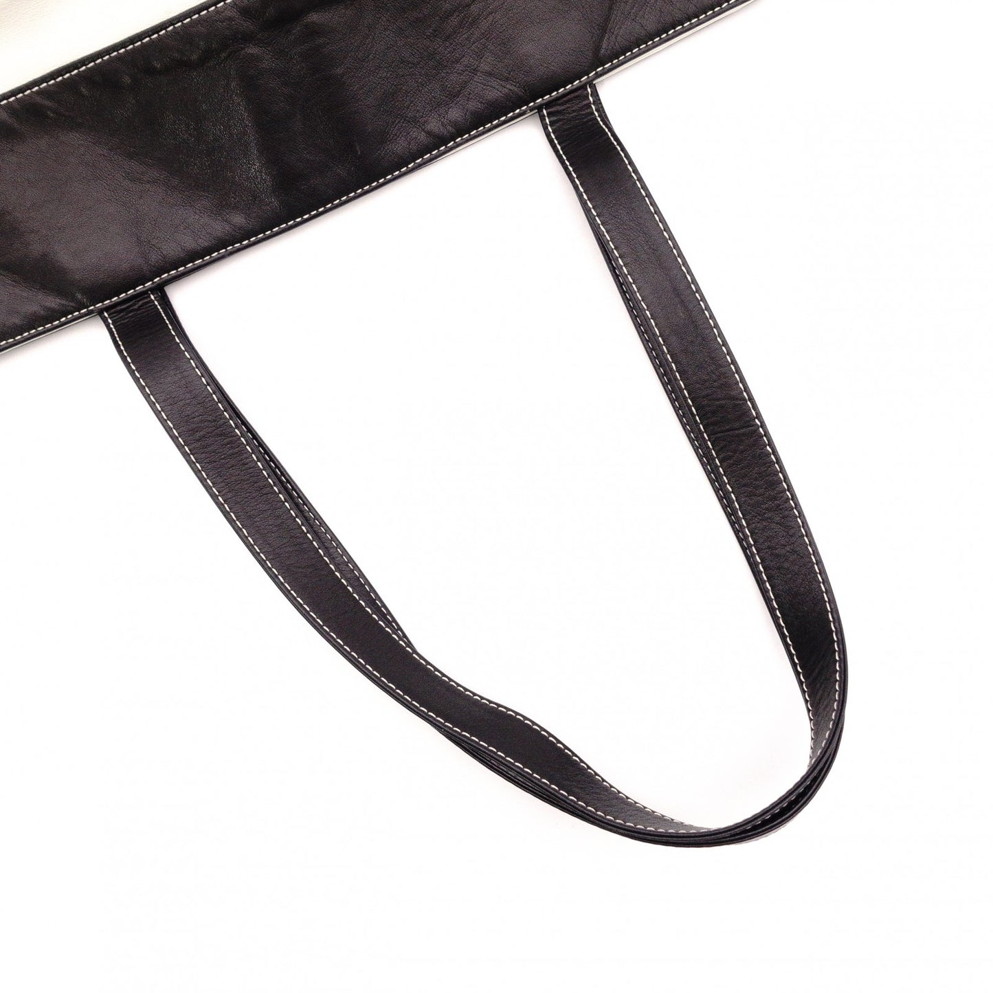Chanel Lambskin Coco Logo Tote Bag, Leather, White, Women's, Two-tone, Black and White