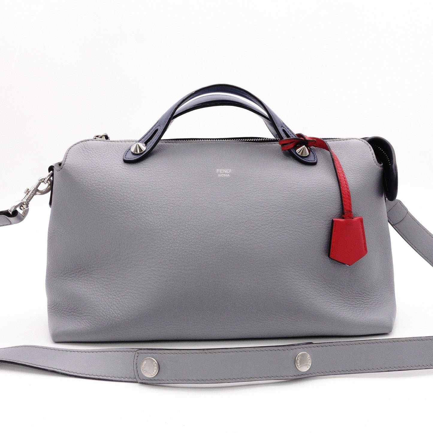 FENDI By the Way Shoulder Bag, Leather, Gray, 2-Way Crossbody, Silver Hardware