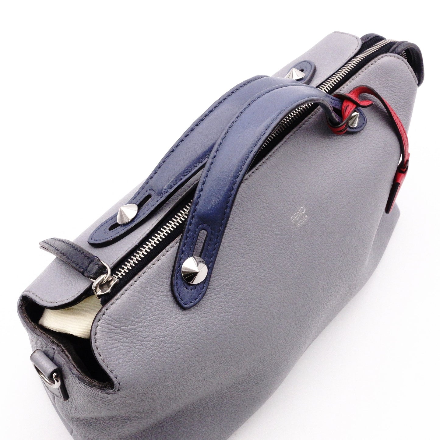 FENDI By the Way Shoulder Bag, Leather, Gray, 2-Way Crossbody, Silver Hardware