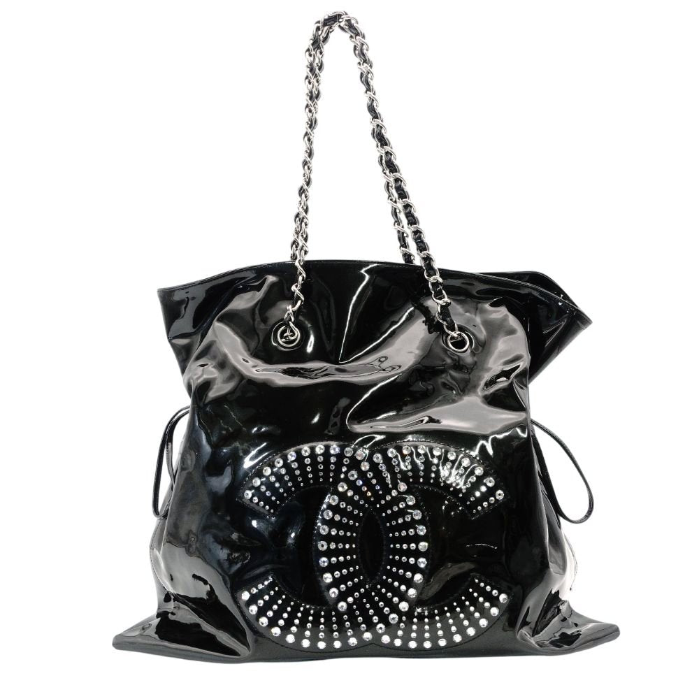 CHANEL CC Strass Bonbon Chain Tote with Coco Logo Chain Shoulder Bag, Enamel, Black, Silver Hardware, 7-11-762