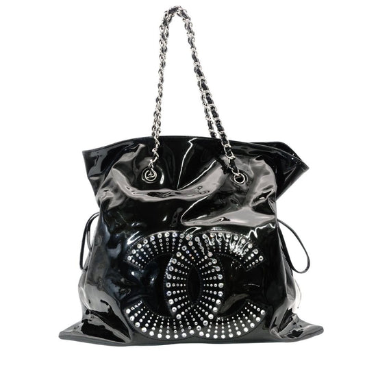 CHANEL CC Strass Bonbon Chain Tote with Coco Logo Chain Shoulder Bag, Enamel, Black, Silver Hardware, 7-11-762