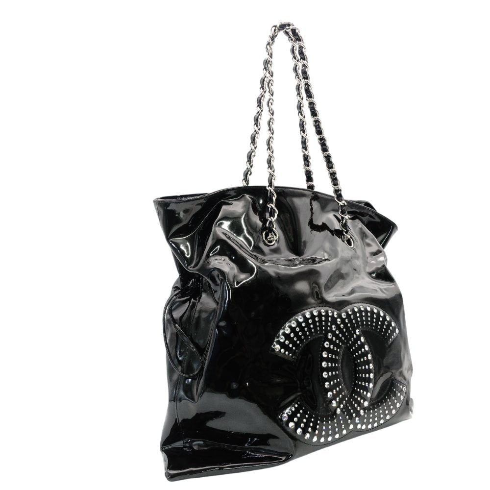 CHANEL CC Strass Bonbon Chain Tote with Coco Logo Chain Shoulder Bag, Enamel, Black, Silver Hardware, 7-11-762