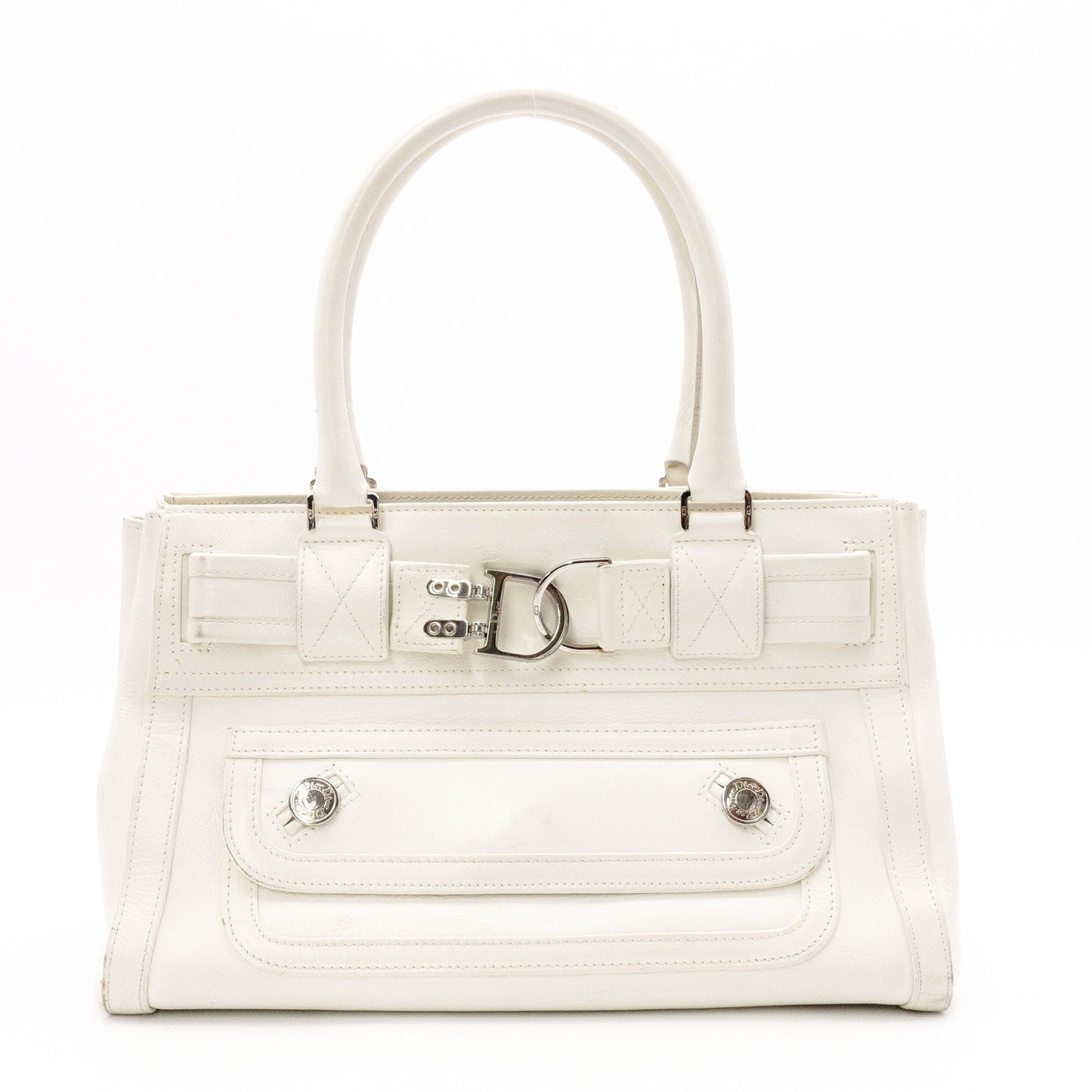 Christian Dior Flightline Shoulder Bag, Leather, White, Silver Hardware, CD Logo