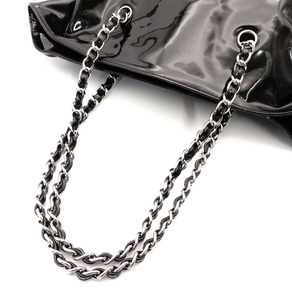 CHANEL CC Strass Bonbon Chain Tote with Coco Logo Chain Shoulder Bag, Enamel, Black, Silver Hardware, 7-11-762