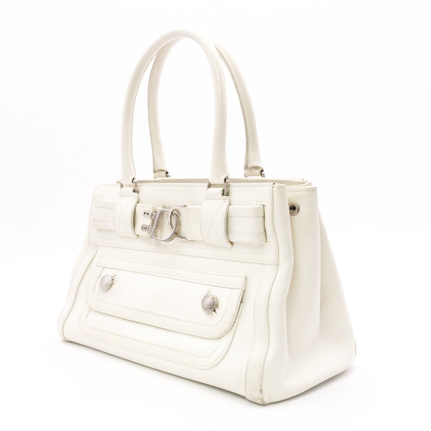 Christian Dior Flightline Shoulder Bag, Leather, White, Silver Hardware, CD Logo