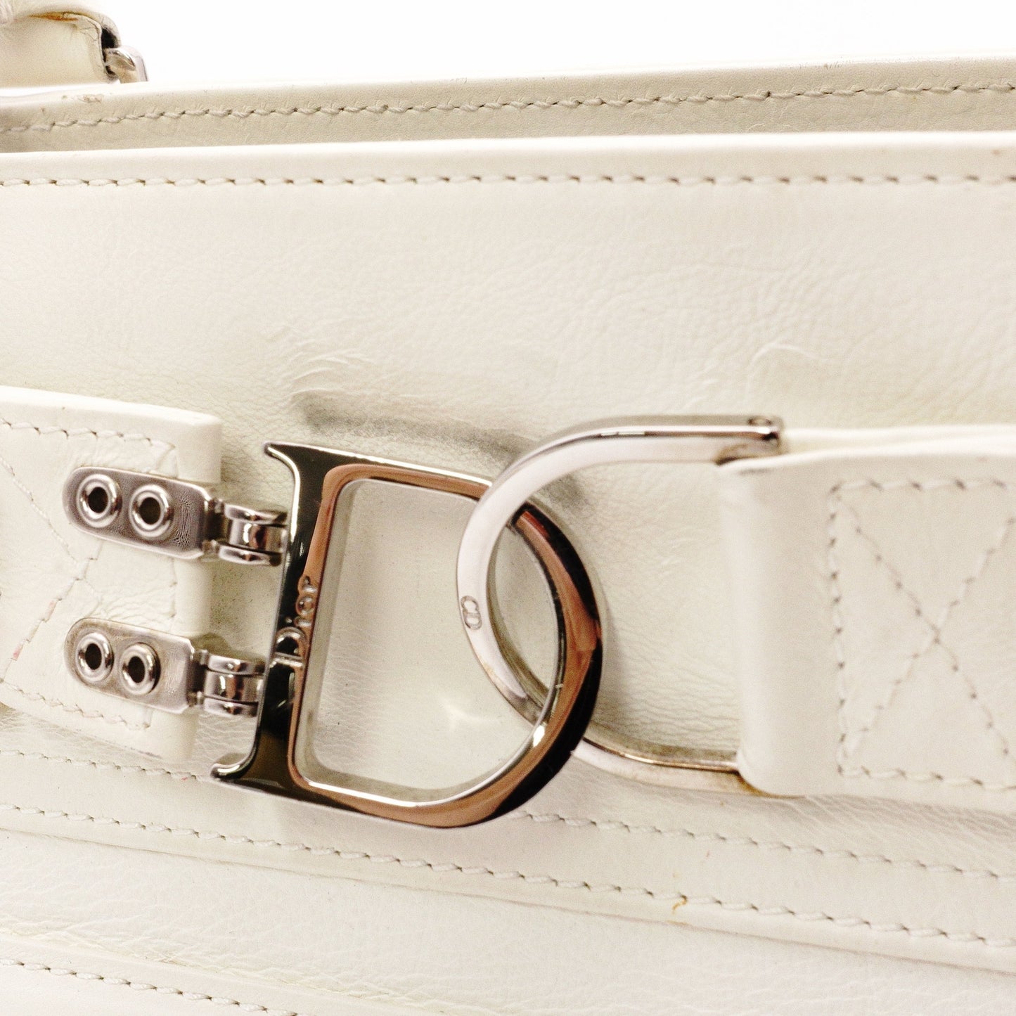 Christian Dior Flightline Shoulder Bag, Leather, White, Silver Hardware, CD Logo