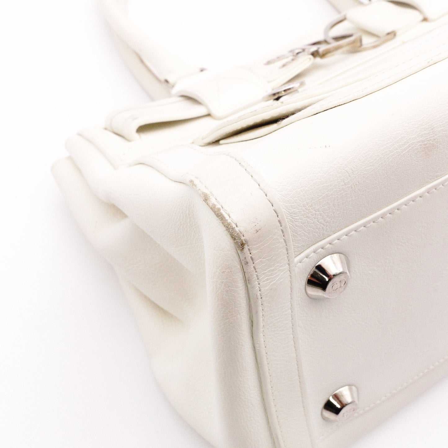 Christian Dior Flightline Shoulder Bag, Leather, White, Silver Hardware, CD Logo