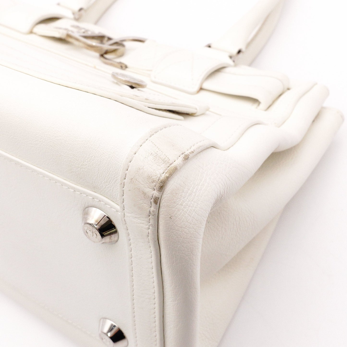 Christian Dior Flightline Shoulder Bag, Leather, White, Silver Hardware, CD Logo