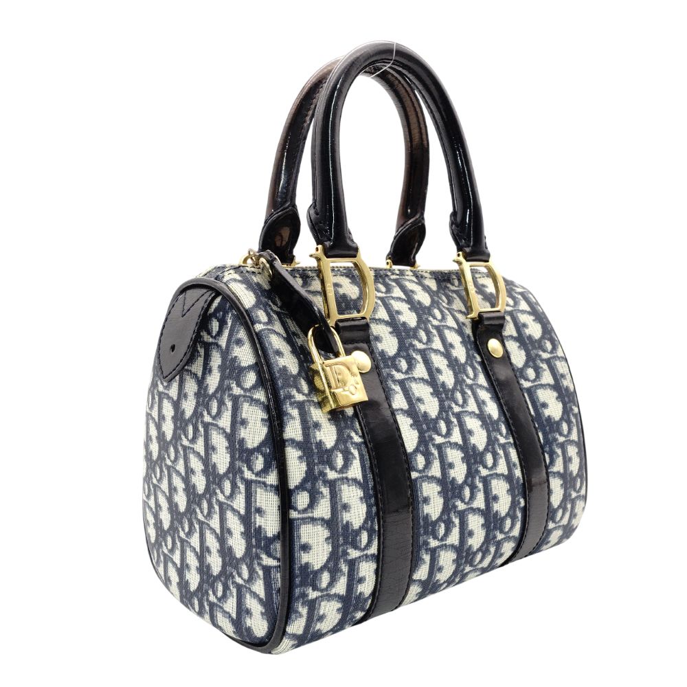 Christian Dior Trotter Mini Boston Navy × Beige PVC Leather R8020124